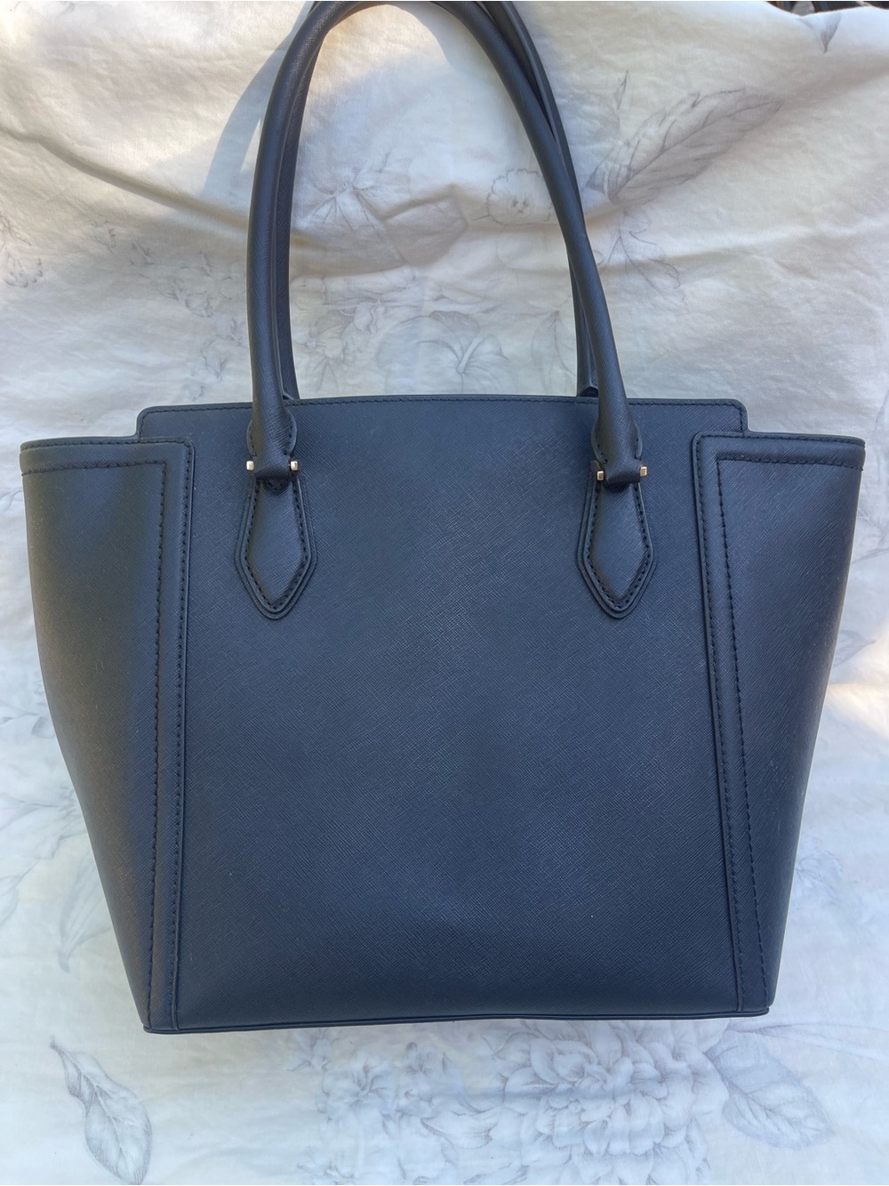 Michael Kors Navy Saffiano Leather Tote with Gold MK Charm - Picture 3 of 6